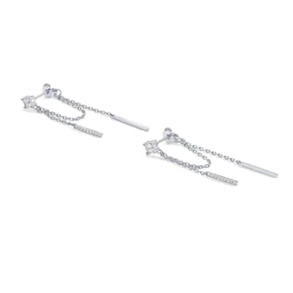 18K Gold Plated 925 Sterling Silver Posts Drop Dangle‎ Chain Earrings for Women